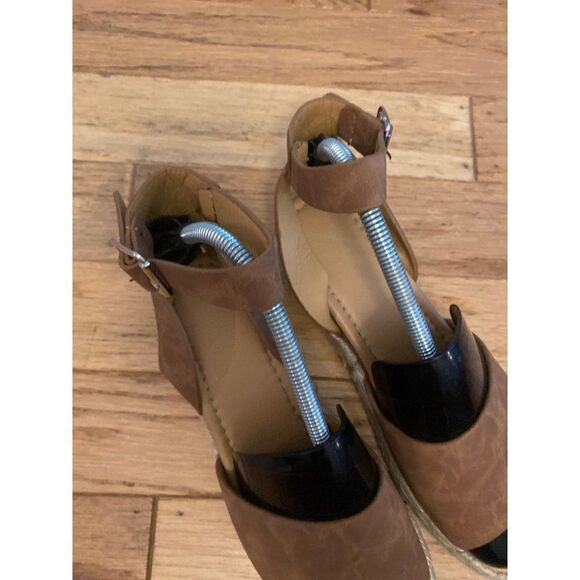NWOT, women’s tan faux suede open toed espadrille sandals buckled ankle strap 39 - Picture 3 of 8